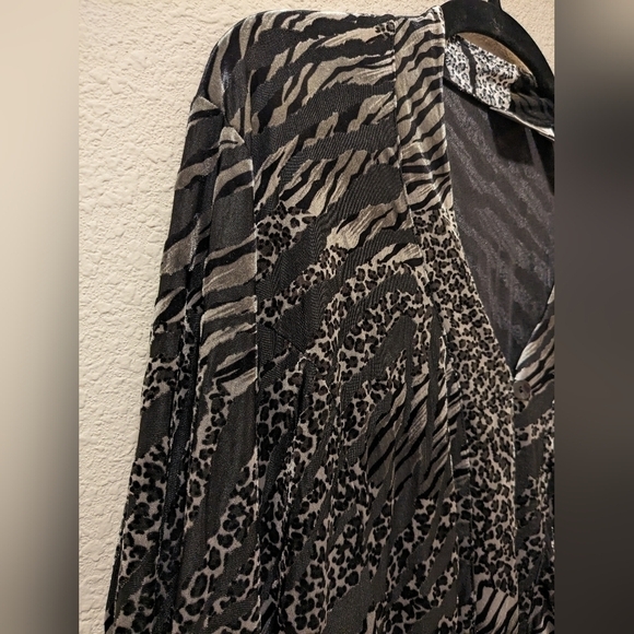 Chico's Leopard Print Longline Button Up Velvet Cardigan - Picture 8 of 12